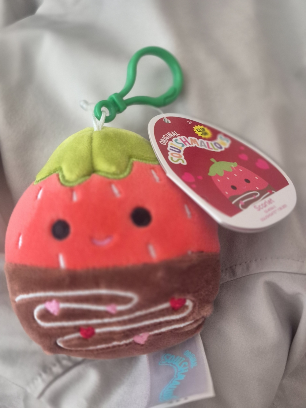 Squishmallows Strawberry Chocolate Clip-On Plush Keychain - Red & Brown